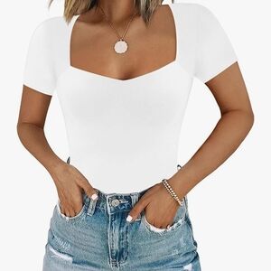 Amazon White Stretch Sweetheart Neck Bodysuit